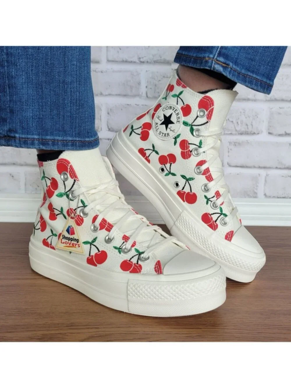 ⭐Converse Ctas Lift Platform Cherries Sz 7 Women Shoes Egret Red Sneaker A08096C
